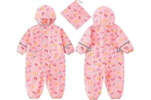 Toddler Girls Hoodie Rain Suit Cartoon Print Windproof Coverall Raincoat Cute Lightweight Rainwear For Kids Boys