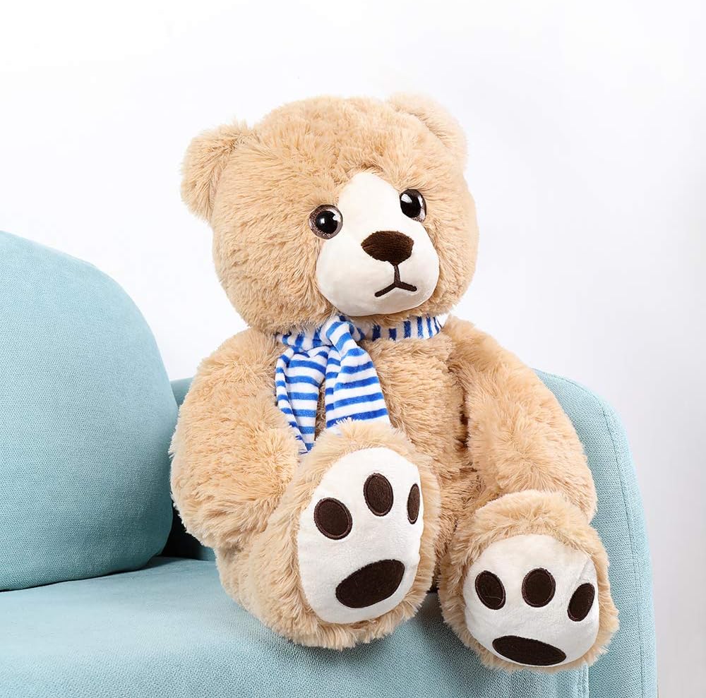 Tezituor 24 Inch Teddy Bear Stuffed Animal Big Teddy Bear with Blue Plush Scarf for Girlfriend Kids, Tan: Toys & Games