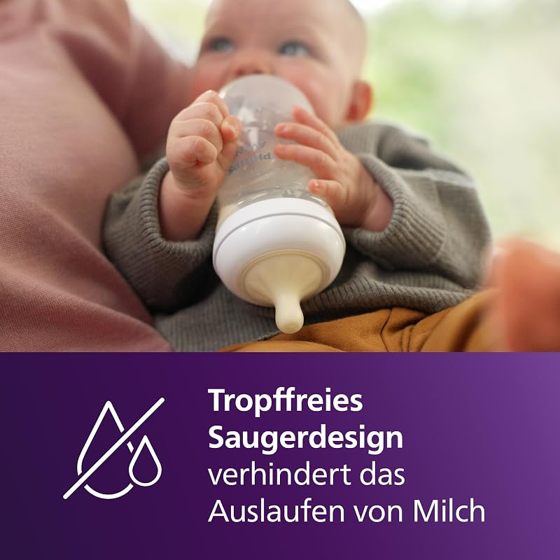 Philips AVENT Babyflaschen Natural Response, Geschenkset für Neugeborene – 4 Babyflaschen, ultra soft Schnuller und Flaschenbürste, Babys von 0–12 Monaten und älter (Modell SCD838/11)