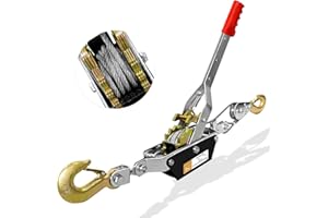 SENKEYFE Come Along Winch Heavy Duty, 2T 2 Gears Come Along Pulling Tool, Cable Winch Puller with 2 Hooks, Come Along Power Puller Ratchet Tool, Manual Winch Ratchet Tool for Towing Lifting