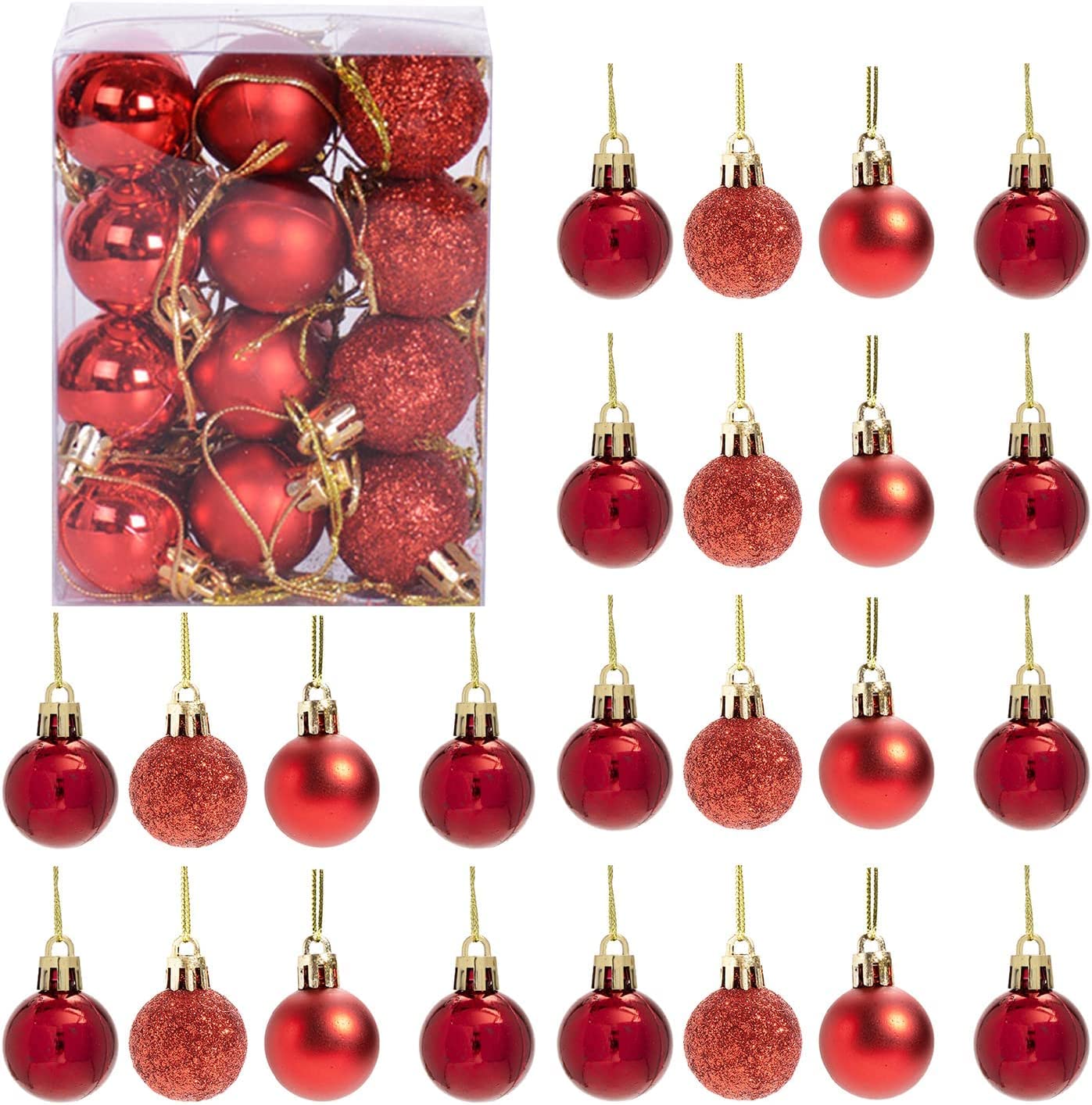30mm/24Pcs Christmas Baubles Shatterproof Red, Christmas Tree Decorations Ball Ornaments Balls Xmas Hanging Decorations Holiday Decor - Shiny,Matte,Glitter