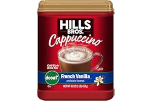 Hills Bros Decaf French Vanilla Cappuccino Mix, Easy to Use, Enjoy Coffeehouse Flavor at Home-Decadent with Sweet Notes and No Caffeine, 16 Ounce (Pack of 1)