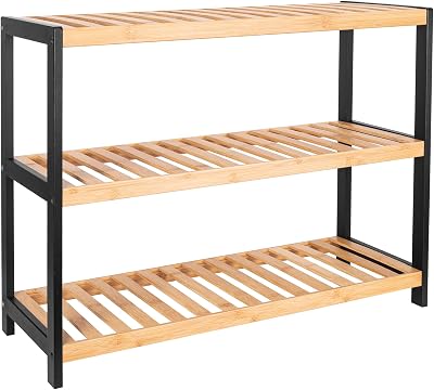 Vencier Bamboo Shoe Rack Natural 3 Tier Easy Assembly Large Capacity