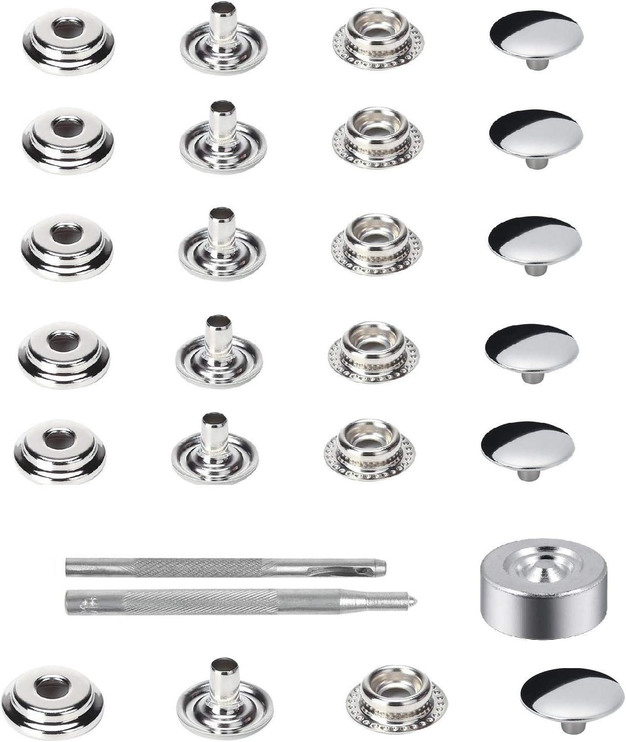 Laviesto Snap Fastener Kit, 200pcs Stainless Steel Snap Button Press Stud Cap with 3 Setting Tools for Bag Leather Craft Sewing(15mm)