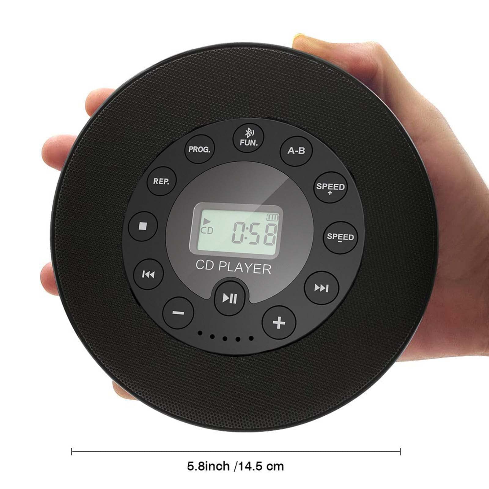 Lukasa Portable Bluetooth CD Player Built-in Speaker Stereo, Personal MP3 Players Rechargeable Compact Car Disc CD Music Player USB Play Anti-Shock Protection (Black)