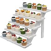 SwallowLiving 5 Tier Wooden Rustic Cupcake Stand for 30 Cupcakes, Stepped Wood Display Stand for Weddings, Tiered Party Table Display Riser for Food , Dessert, Cookie, Decor, Craft Show, White