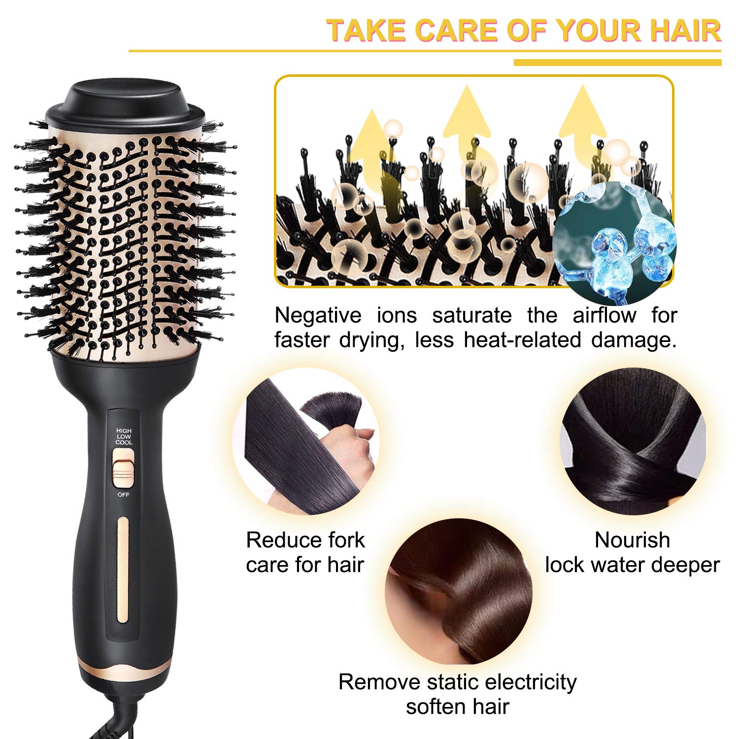 BEAUTIKEN Hair Dryer Brush, Hair Dryer & Volumizer Hot Air Styler Brush, 4 in 1 Multifunctional Blow Dryer Brush, Professional Negative Ion Anti-Frizz Hair Dryer Styler Brush : Beauty