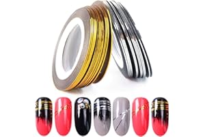 AnHua 2Pcs Gold & Silver Rolls Striping Tape Line Nail Art Tips Decoration Sticker Nail Art Decoration Thin Sticker Nail Striping Tape Narrow Line