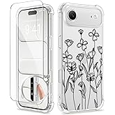 GVIEWIN for iPhone Air Case with Screen Protector, Upgraded [Full Camera Protection] [Non Yellowing] Floral Slim Shockproof Clear Women Phone Cover for iPhone 17 Air 6.5" (Sketch/Black)