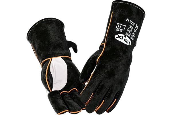 TOPDC Welding Gloves 14 Inches Fire/Heat Resistant Leather For Mig,Tig,Stick,Forge,BBQ,Grill, Fireplace,Wood Stove, Furnace,P