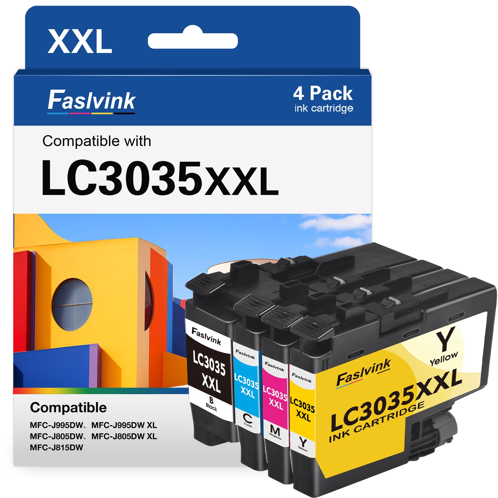 Photo 1 of Faslvink Compatible LC3035 High Yield Ink Cartridge Replacement for Brother LC3035 Ink Cartridges Work for Brother MFC-J995DW MFC-J805DW MFC-J815DW Printer (LC3033 LC3035 BK C M Y Ink Cartridges, 4P)