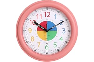 CLXEAST 8.5 Inch Learning Clock for Kids homeschools,Glow in The Dark Night Light Wall Clock for Girls Bedroom Decor,Silent Non Ticking, Back to School Gift for Girls,Birthday Gifts,Coral Pink