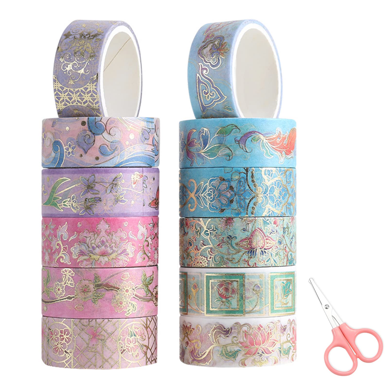 MOSNOW Flower Washi Tape Set, Decorative Tape Craft Supplies Scrapbook Craft DIY Decorative Scrapbook for DIY Arts Craft, Gift Wrapping (12 Rolls)