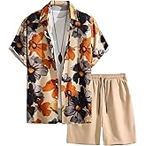 COZYEASE Men's 2 Piece Hawaiian Summer Outfits Short Sleeve Button Down Shirt and Shorts Set Beach Tracksuits