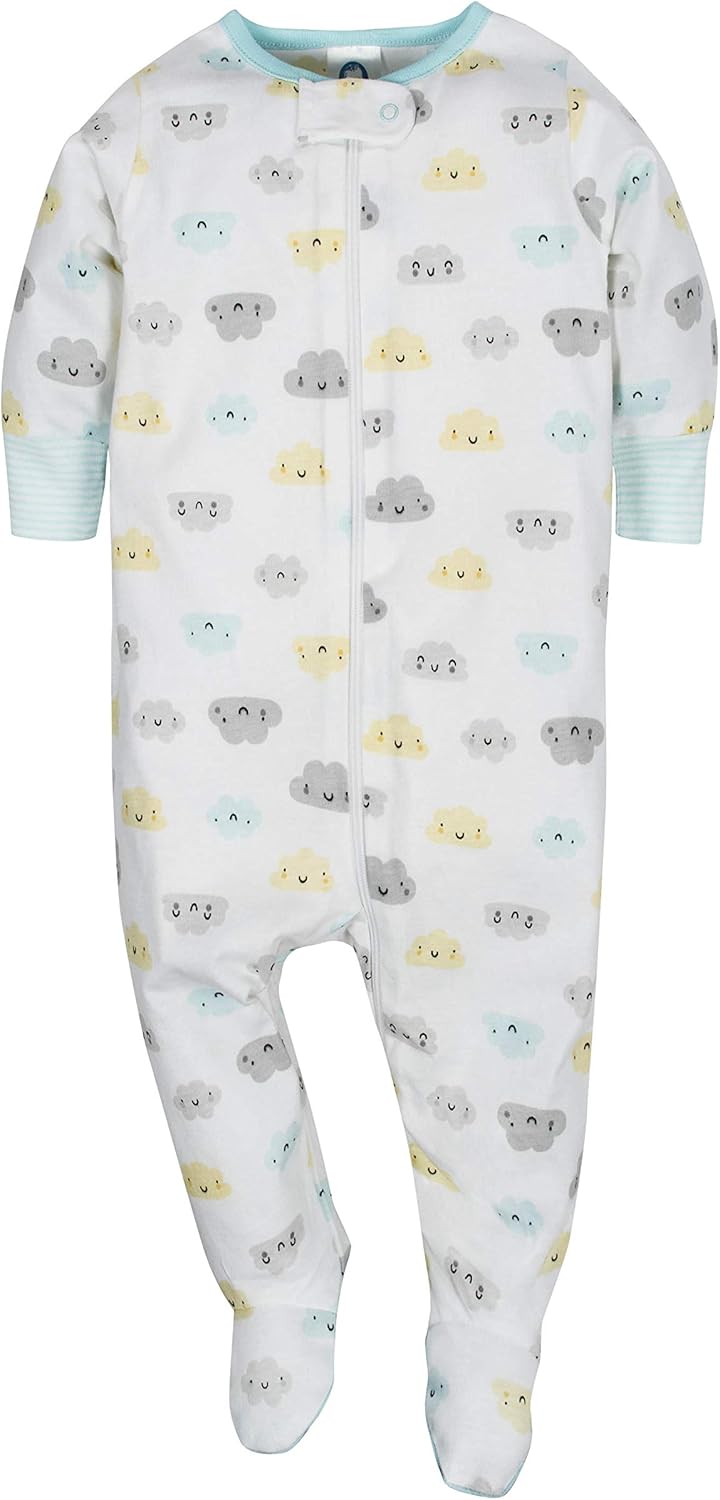 GERBER Baby 4 Pack Sleep N' Play Footie, Clouds/Elephant, 3-6 Months: Clothing