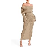 Saodimallsu Womens Off Shoulder Summer Maxi Dress Bell Long Sleeve Sexy Bodycon Strapless Sheer Beach Swimsuit Coverup