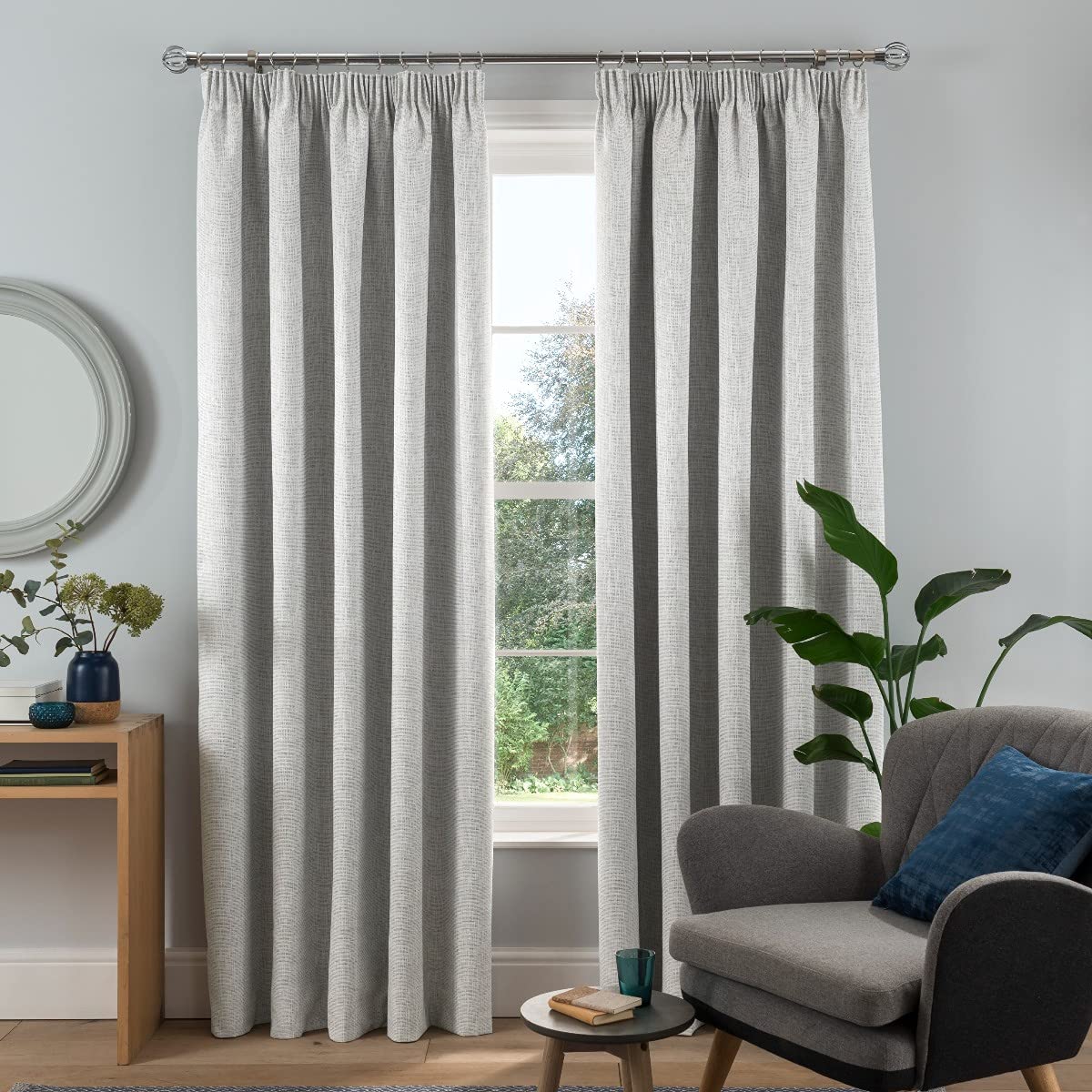 Sleepdown Textured Rib Weave Pencil Pleat Blackout Lined Curtains Thermal Insulated for Bedroom and Living Room 66 x 72 Inch Grey 2 Panels