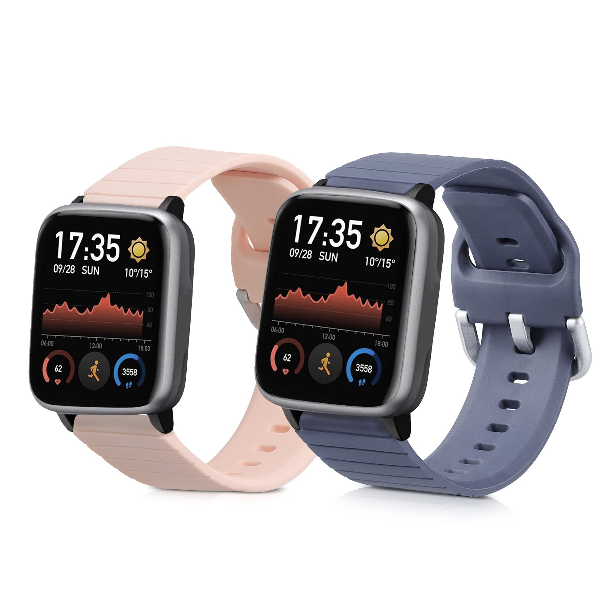 kwmobile Straps Compatible with Willful Fitnesstracker/Smartwatch Straps - 2x Replacement Silicone Watch Bands - Smartwatch or Fitness Tracker - Grey/Dusty Pink โ image 1