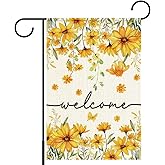 Welcome Spring Garden Flag,Yellow Daisy Outdoor Flags for Garden Patio Yard Lawn,12x18 Inch Double Sided