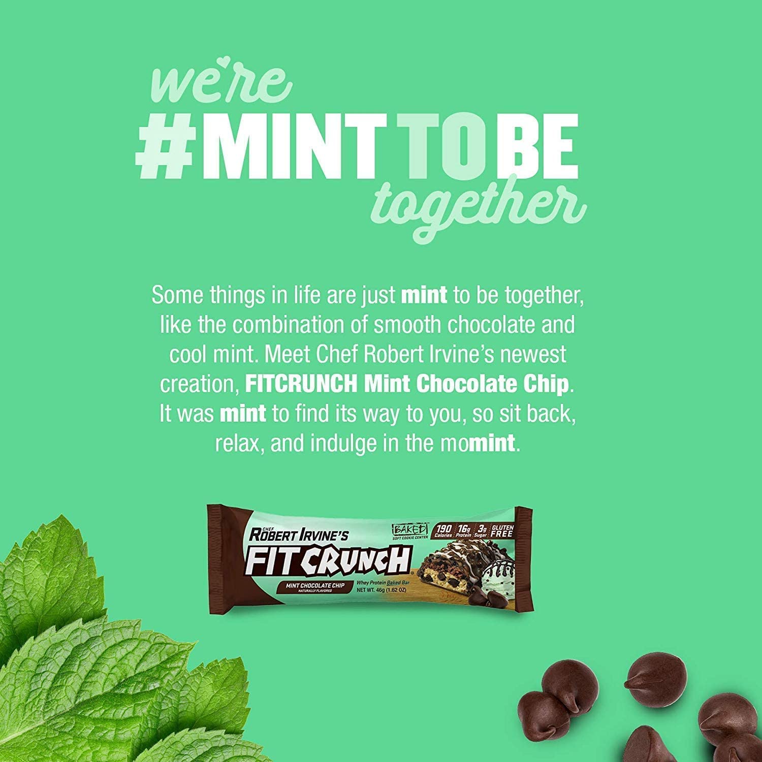 FITCRUNCH Snack Size Protein Bars, Designed by Robert Irvine, 6-Layer Baked Bar, 3g of Sugar, Gluten Free & Soft Cake Core (6 Bars, Mint Chocolate Chip)