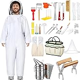 Leriton 30 Pcs Beekeeping Supplies Tools Bee Suit Bee Keeping Starter Kit Bee Keeper Starting Kit Bee Keeping Supplies All Bee Hive Supplies Bee Hives Boxes Starter Kit for Beekeeper Men Women (XXL)