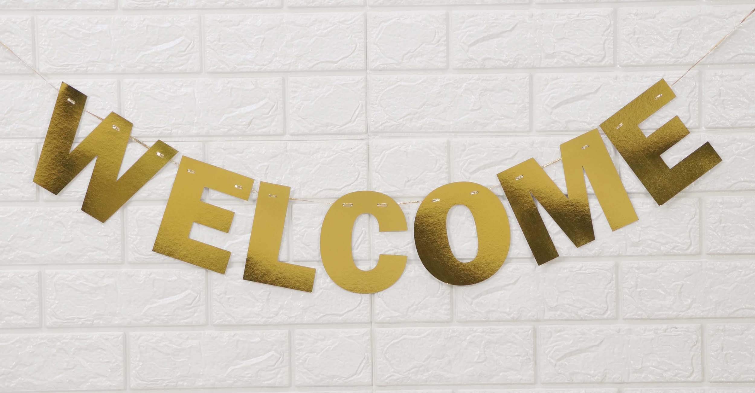 Inkdotpot Pre-Assembled Metallic Gold Bunting Flags Welcome Bunting For Engagement Bridal Shower Bachelorette Birthday Party Supplies