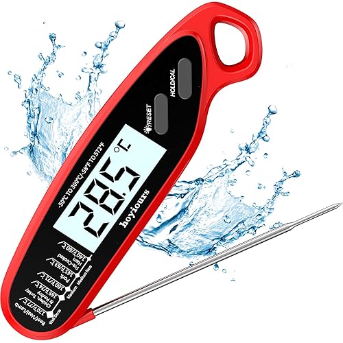 hoyiours Meat Thermometer, Digital Food Thermometer Instant Read Cooking Thermometer, Backlight Screen, Foldable Long Probe and Auto On/Off, Water Proof for Kitchen Cooking