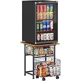 Mini Fridge Stand with Storage, Small Refrigerator Stand with 2 Drawers, Mini Fridge Shelf Cabinet-Max Load 350 LBS Heavy Microwave Stand Mini Fridge Cart for Dorm, Apartment, Kitchen, (Brown)
