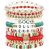 Hapdoo 10pcs Beaded Christmas Bracelets Stocking Stuffers - Merry Christmas Bracelets Gifts for Women Men Adults Joy Xmas Holiday Decorations Accessories Outfits Dresses for Girls
