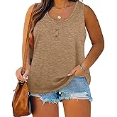 Womens Plus Size Tank Tops Summer Sleeveless Henley T-Shirts Tops Casual Button Down Tunics Shirts