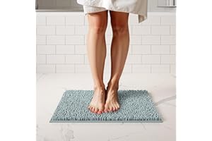 ITSOFT Plush Bathroom Rug 25x18, Absorbent Machine Washable Non Slip Chenille Bath Mats, Quick Dry Bathmat, Bath Rugs for Bath, Shower, Bedroom, or Door Mat, Spa Blue