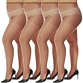 MANZI Women's Plus Size Pantyhose 4 Pairs Sheer Nylon Tights