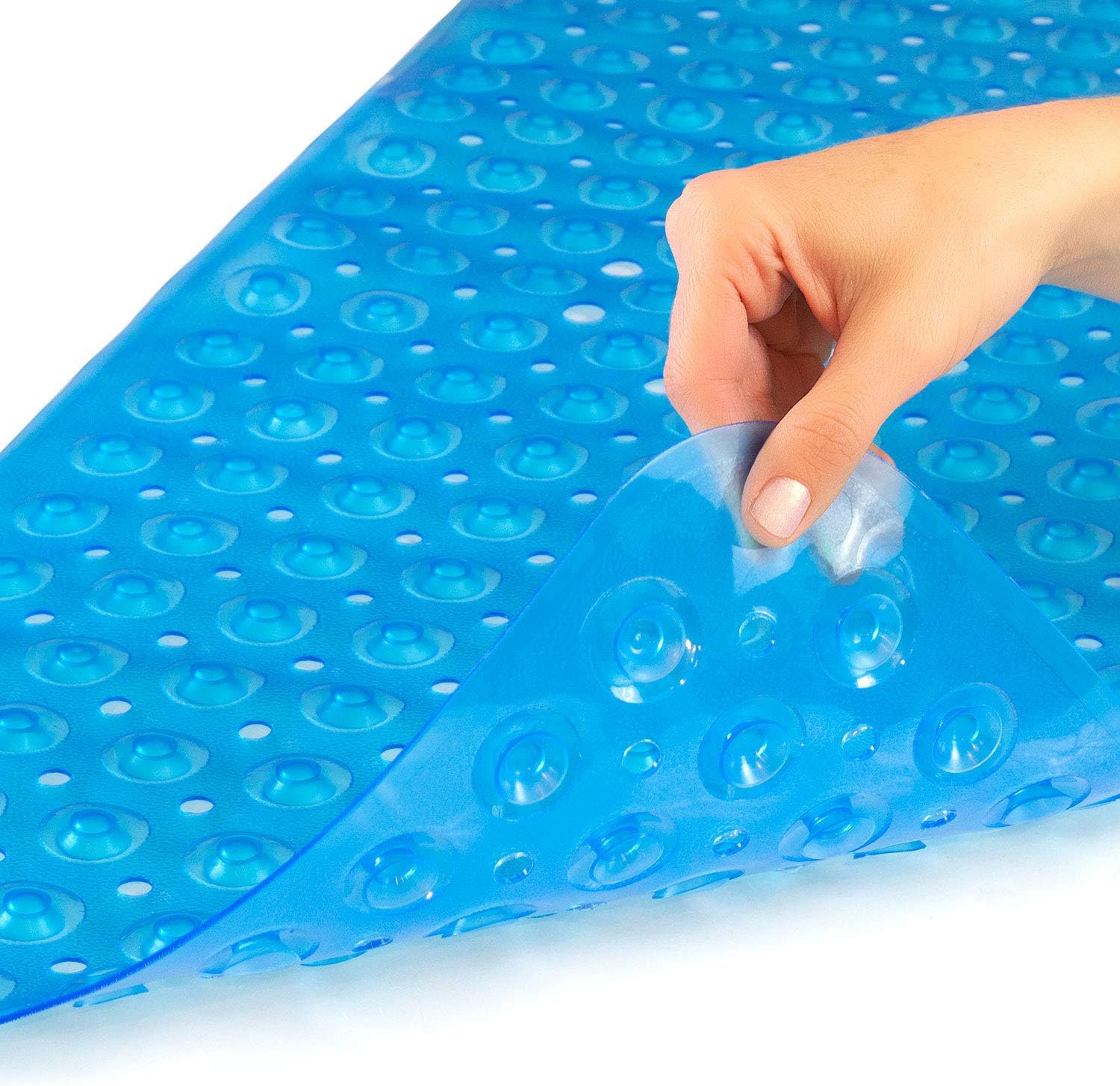 HealthSmart Antimicrobial Bath Mat with Non-Slip Suctions and Drain Holes, Extra Long, Light Blue: Health & Personal Care