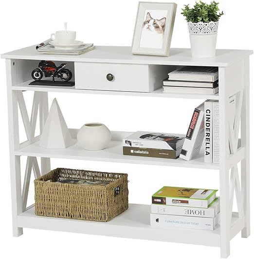 Amazon Com Itaar 3 Tier Sofa Side Console Table With Drawer And Storage Shelves Narrow Console Table With Classic X Design For Living Room Entryway Hallway White Kitchen Dining