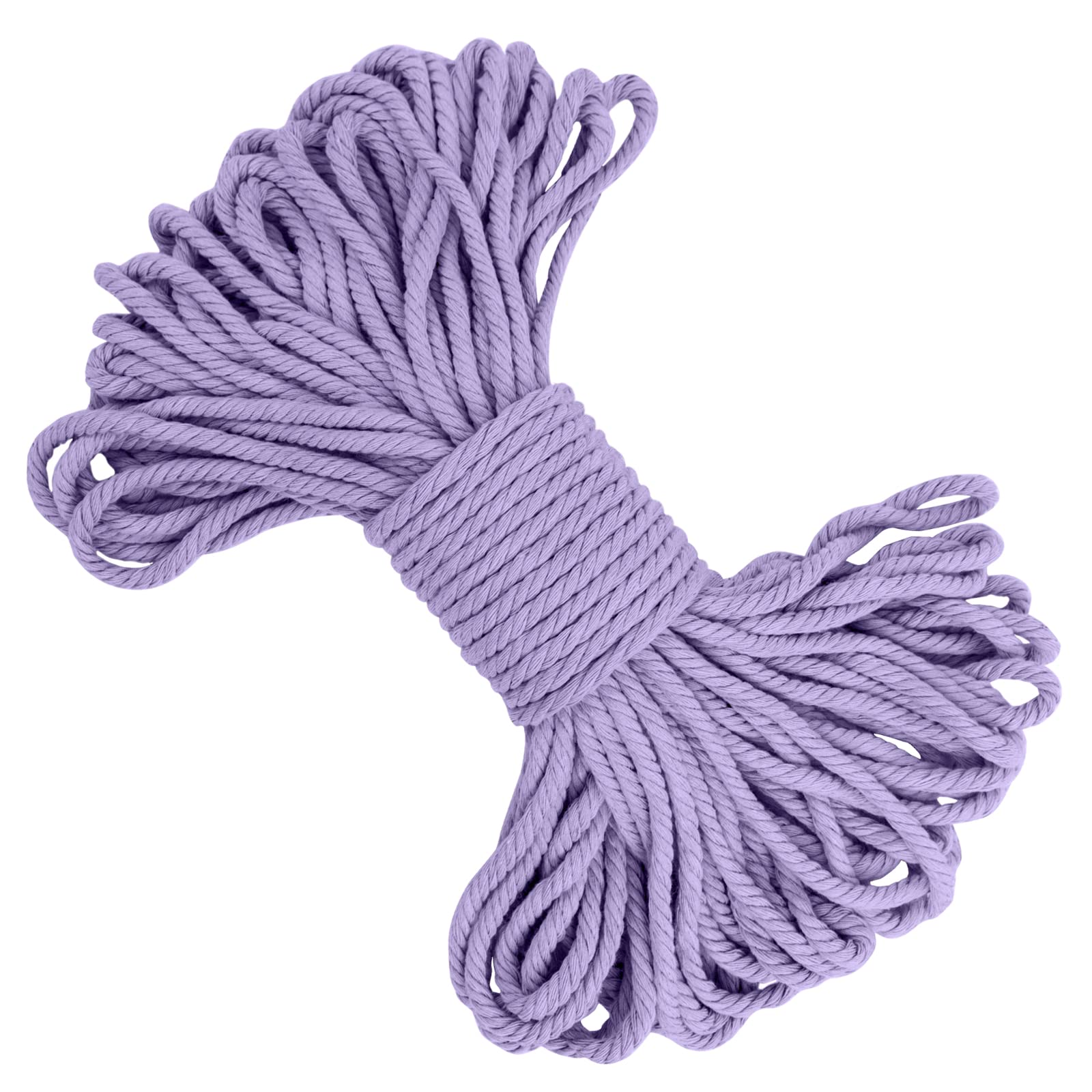 LEREATI Macrame Cord 5mm x 20m, Thick Cotton Macrame Rope Yarn Craft String, Coloured Cotton Cord for Macrame Plant Hanger, Wall Hanging, DIY Crafts, Gift Wrapping, Home Decorations (Light Purple)