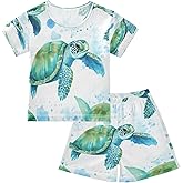 senya Sea Turtle Summer Pajamas Set Short Cotton Sleepwear 2 Piece