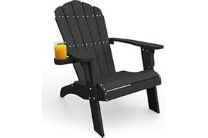 YEFU Oversized Adirondack Chair with Cup-Holder,Plastic Outdoor Fire Pit Chair, Weather Resistant, Poly Lumber Chair, Used in Patio, Lawn, Deck,Heavty Duty,Weight Capacity 400lbs-Black
