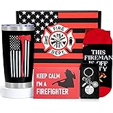 Frerdui Gifts Set for Men,Dad Gift Box Dad‘s Gifts from Son Daughter,Firefighter Fireman Gifts for Him Dad Husband with 20oz Stainless Steel Coffee Wine Insulated Tumbler Mug Cup, Socks, Keytrain