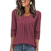 JomeDesign Womens Tops 3/4 Length Sleeve Casual Blouses 2025 Trendy Round Neck T Shirts Summer Clothes