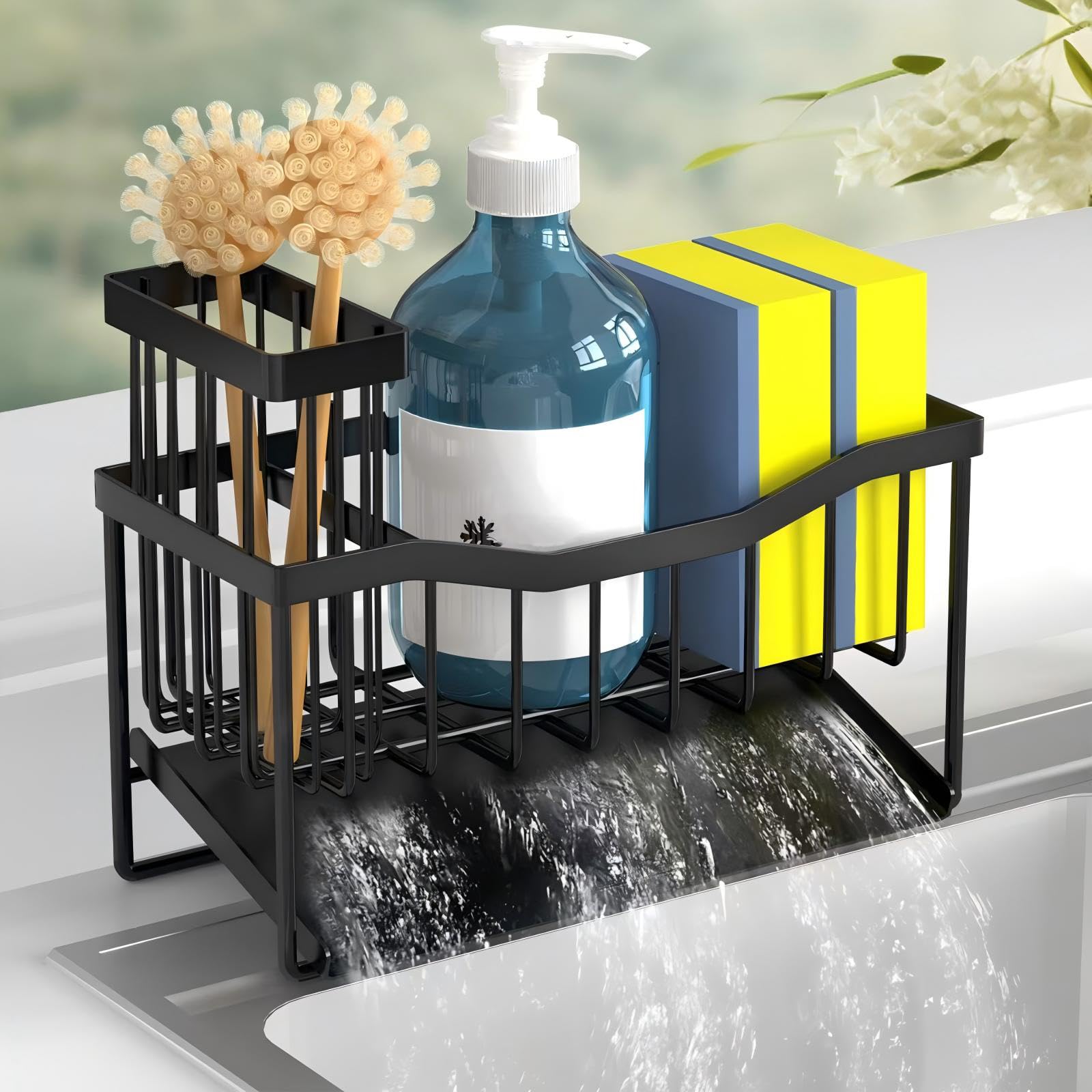 Photo 1 of Fssvcd Maifan Sink Caddy Sponge Holder for Kitchen with Brush Holder and Stainless Steel Self Drain Tray, Rustproof Kitchen Sink Organizer for Sponge, Soap Dispenser Storage Accessories