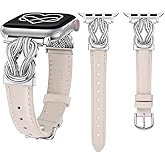 Wearlizer Leather Band Compatible with Apple Watch Bands for Women 40/38/41/44/42/45/46/49mm Fancy Dressy Slim Bracelet with Design Interlock Buckle for iWatch Series 11 10 9 8 7 6 5 4 Ultra/SE 3 2 1