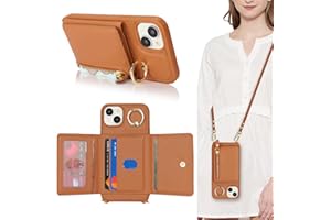SunYoo for iPhone 15 Plus Case with Card Holder,Phone Case for iPhone 15 Plus Case with Strap Crossbody Lanyard Stand Ring,14 Plus Wallet Case for Women,PU Leather Zipper Pocket Case-Brown