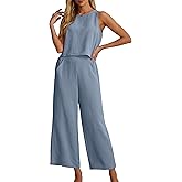IWOLLENCE Women's Summer 2 Piece Outfits Set Round neck Sleeveless Tank Crop Top Wide Leg pants Set Pockets Jumpsuits