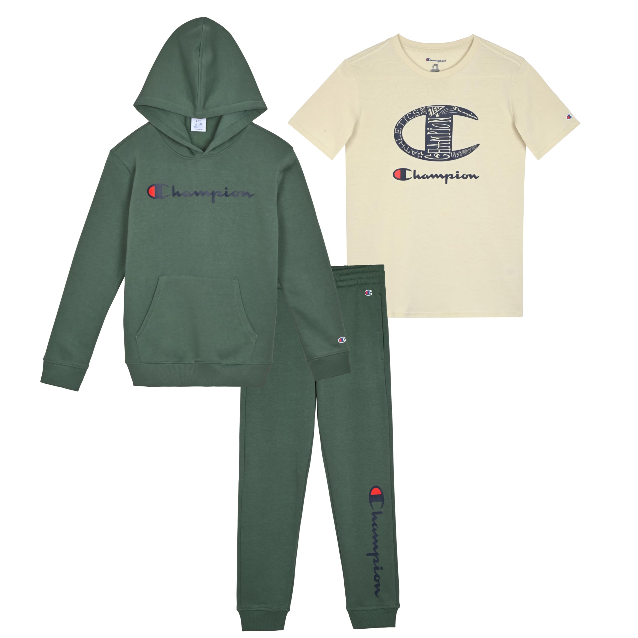 Photo 1 of Champion Boys Sweatsuit Set for Kids 3 Piece Boys Hoodie Jogger and Tee Shirt Tracksuit Outfit