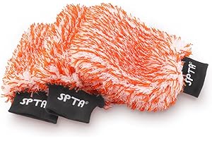 SPTA Microfiber Car Wash Mitt, 3Pcs Car Sponge Glove Wrapped in Soft, Plush Fiber Cloth Material, Safe Washing with Any Car Soap, Bucket, Foam Gun, Foam Cannon, Other Cleaning Supplies