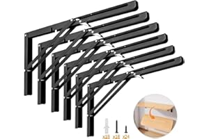 Yarssihha 16 Inch Folding Shelf Bracket, 6 Pack Heavy Duty Wall Mounted Foldable Brackets, Space-Saving Metal Collapsible Shelf Brackets, Max Load:180lbs