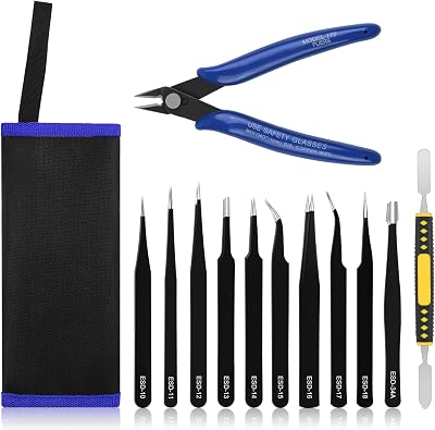 Ainiv Precision Tweezers Set 11Pcs Anti-Static ESD with Micro Wire Cutter