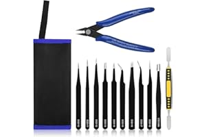 Ainiv Precision Tweezers Set, 11PCS Anti-Static ESD Tweezers Set with 1PCS Micro Wire Cutter for Modeling, Electronic Repair, Handicraft, Laboratory, Jewelry Manufacturing, Hobby etc