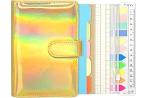 GEESINIMO 6 Ring Binder Journal with 4 Different Paper Styles, 2 Sets of Labels and 5 Paper Dividers, 5 PP Zipper Bags, 1 Ruler, Aesthetic & Fashionable Stationery Gift for School, A6 Cuadernoo(Yellow)