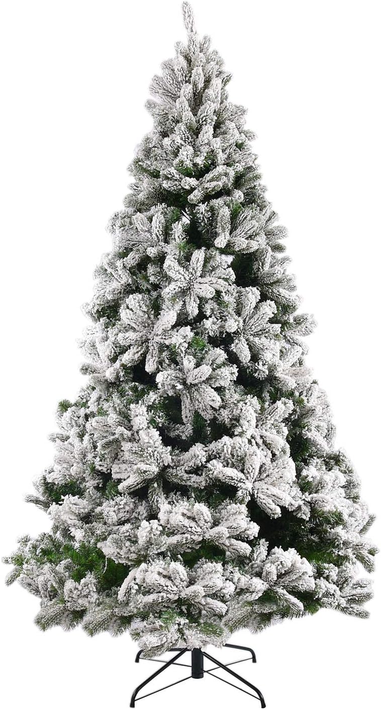 Puluomis 7.5 Foot Artificial Christmas Tree '' Feel Real '' Snow Easy Assembly Foldable Stand Metal Legs, White